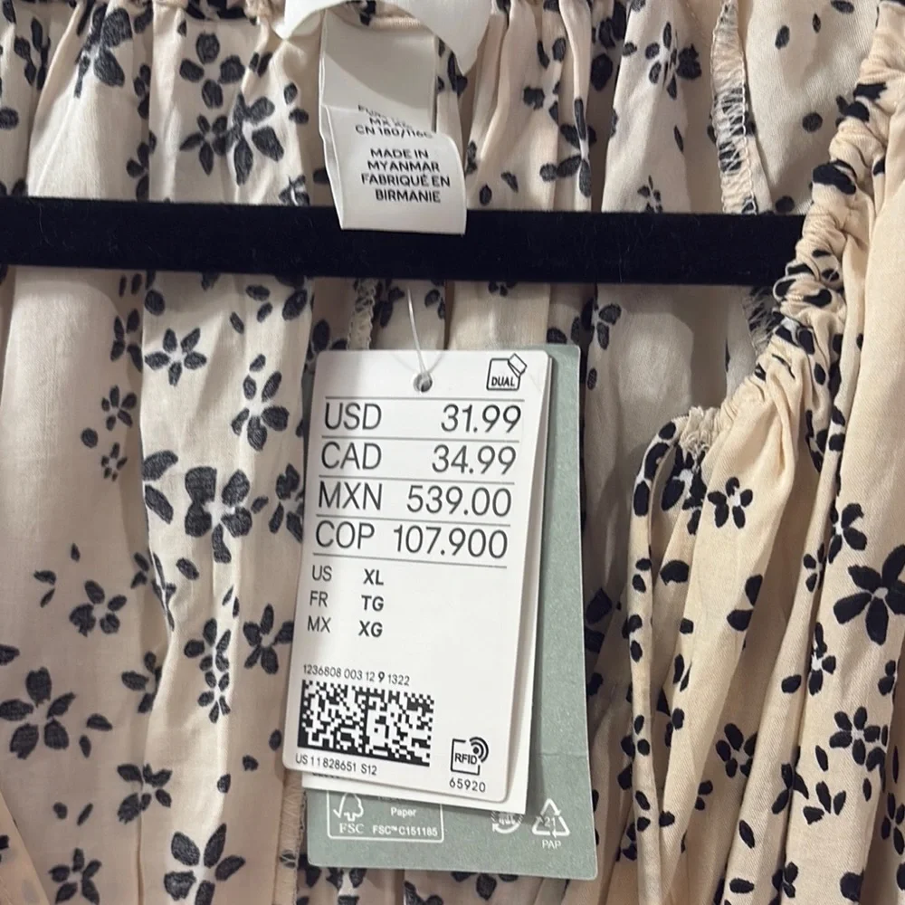 H&M Brown and Cream‎ Plunge Neck Bishop Sleeve Sundress